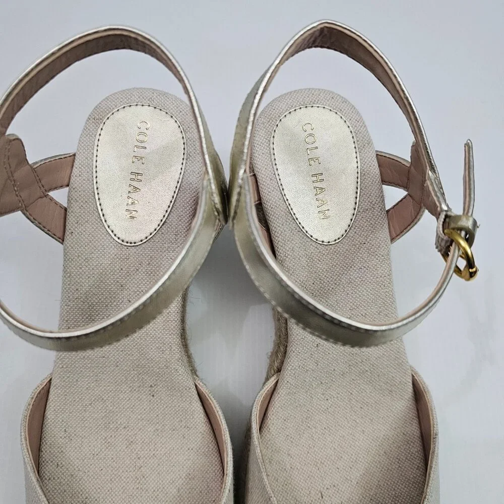 Cole Haan Cloudfeel Espadrille Wedge II Womens 9.5 Linen Soft Gold Summer NEW